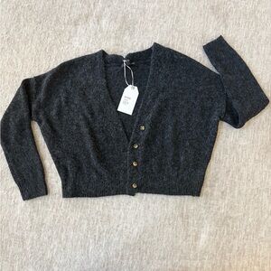 Button-Front Charcoal V-Neck Women's Cardigan